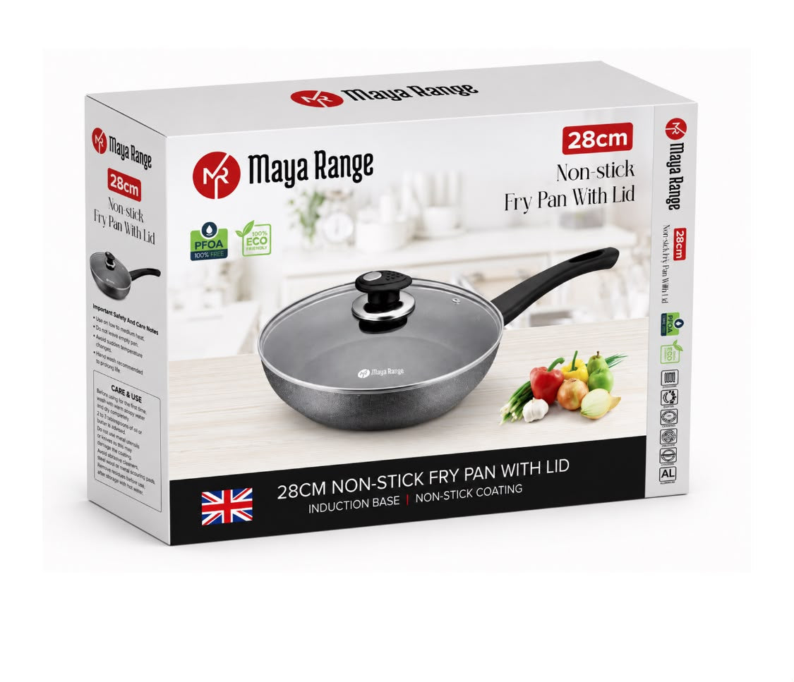 28cm Black Non-Stick Frypan with Lid 2.0mm SKU MR1272