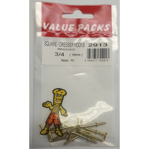 3/4" Square Dresser Hooks Brassed 2913