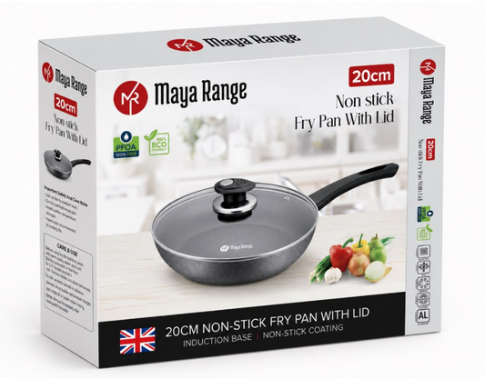 20cm Black Non-Stick Frypan with Lid 2.0mm SKU MR1268