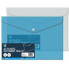 A3 Plastic Document Wallet 2pk 44x34x1cm SKU P2771