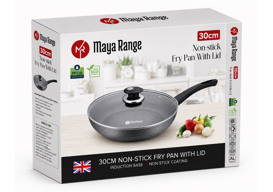 30cm Black Non-Stick Frypan with Lid 2.0mm SKU MR1273