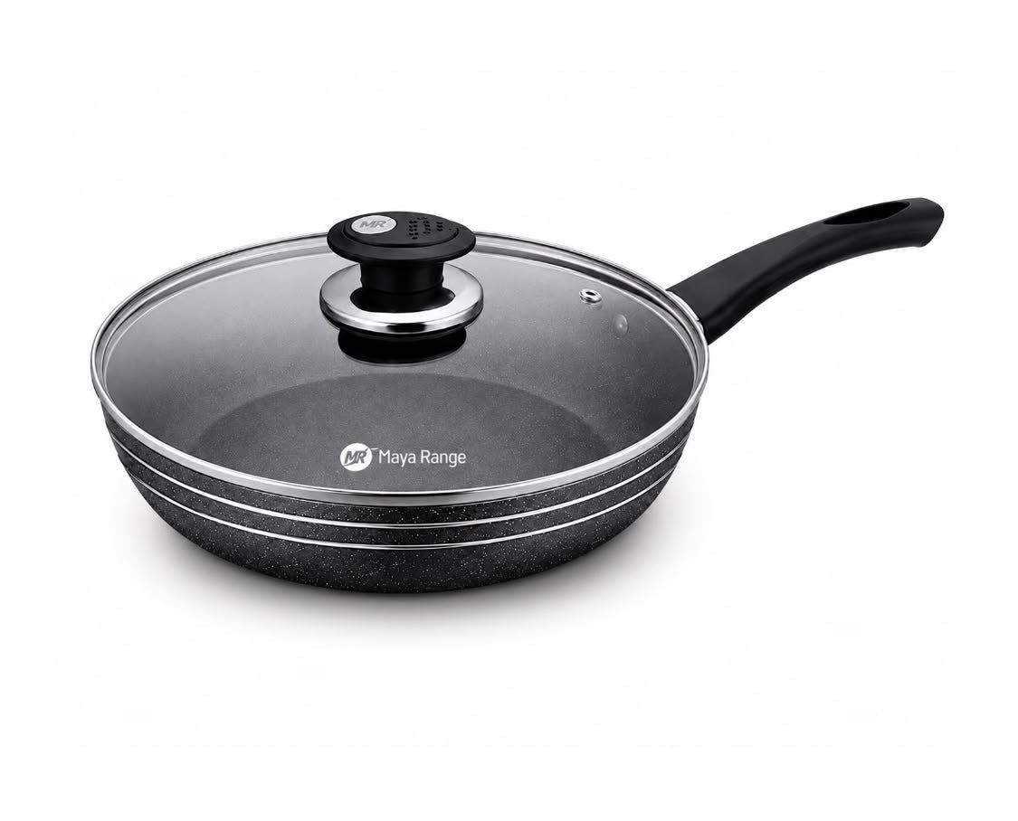 20cm Black Non-Stick Frypan with Lid 2.0mm SKU MR1268