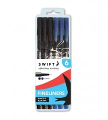 Swift Fineliner Pens 0.4mm Tip for Effortless Writing – Black & Blue Ink 6 Pack SKU 2035
