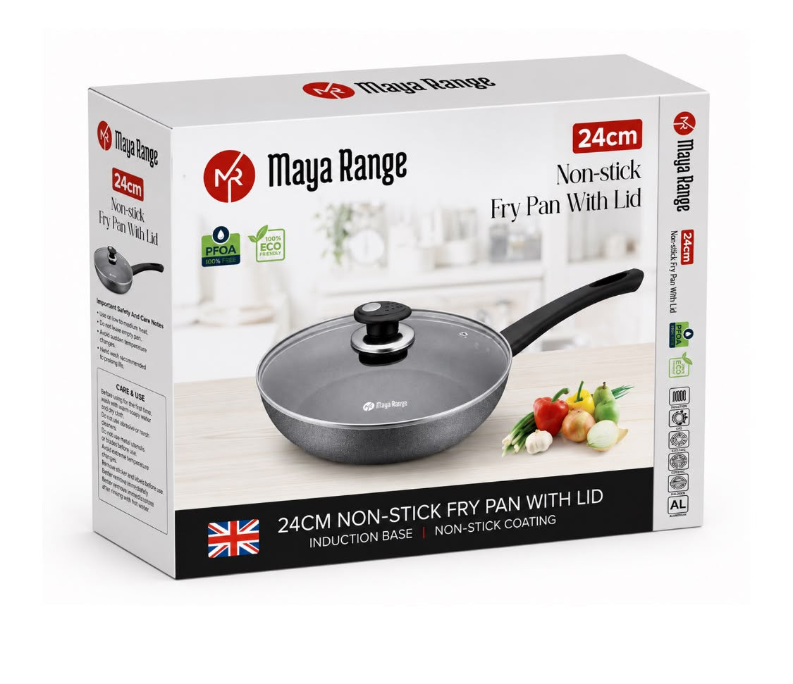 24cm Black Non-Stick Frypan with Lid 2.0mm SKU MR1270