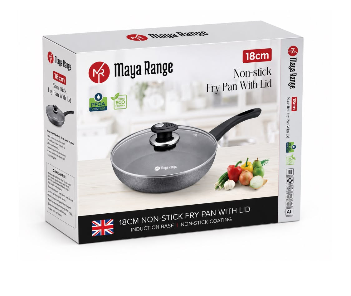 18cm Black Non-Stick Frypan with Lid 2.0mm SKU MR1267