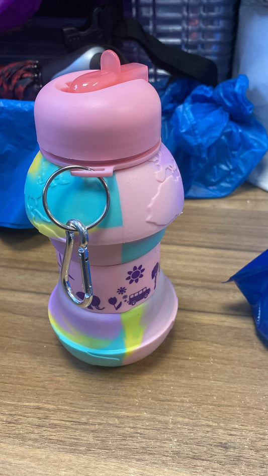 Foldable Collapsible Nature Water Drinking Bottle 500ml Globe Design 175g Assorted Designs SKU 7903