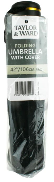 Taylor & Ward Folding Umbrella for On-The-Go Rain Protection Black With Cover 106cm Arc 320g SKU MW-5056175935499-PP