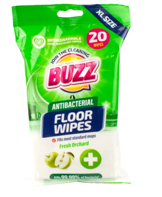 Buzz Biodegradable Floor Anti-Bac Wipes 20pk Fresh Orchard 324844