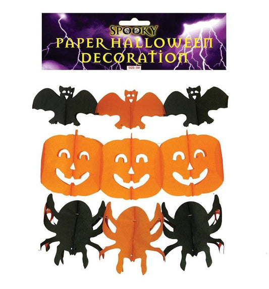 Paper Halloween Decorations Bats Pumpkins Spiders Length 3m Assorted Designs V41093 (Parcel Rate)