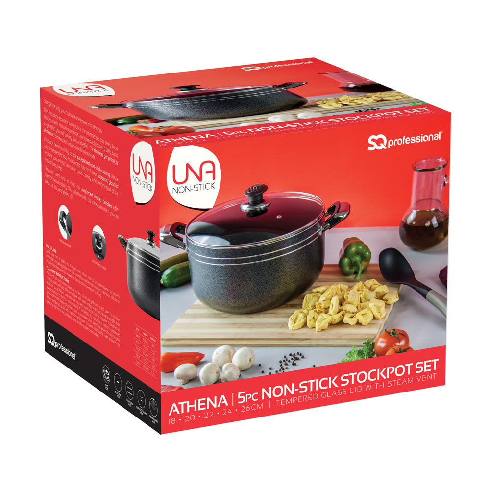 Una Non-stick Athena Stockpot Set of 5 18-20-22-24-26cm 2733 (Big Parcel Rate)