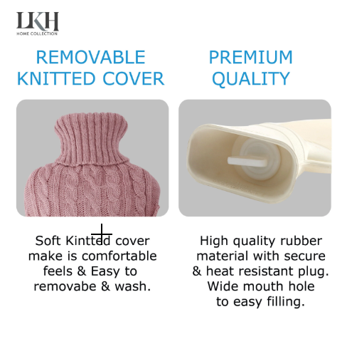 2L Hot Water Bottle with Knitted Cover & Front Pocket SKU 9236