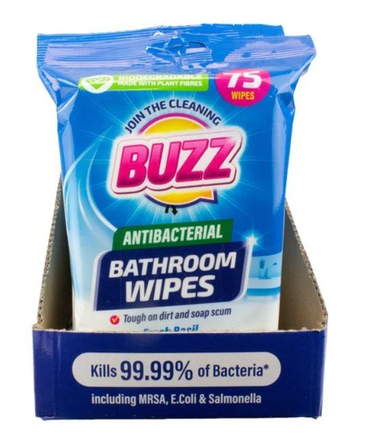 Buzz Biodegradable Bathroom Anti-Bac Wipes 75pk Basil Blossom 324843