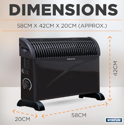 Status Portable Convector Heater – Black, 2000W, 3 Heat Settings, Adjustable Thermostat SKU CONHB2000W1PKB / 2828