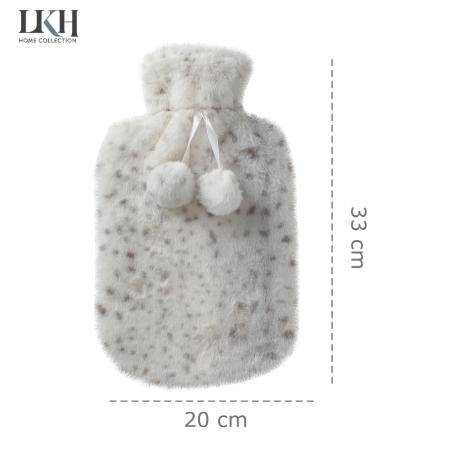 2 Litre Hot Water Bottle with Rabbit Fur Cover and Poms SKU 3676