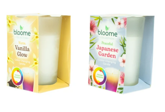 Bloome Colour Changing Glass Candle for Ambient Home Lighting Assorted Fragrances 360g SKU MW-5055566985266-PP