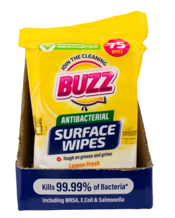 Buzz Biodegradable All Purpose Anti-Bac Wipes 75pk Lemon Fresh 324842