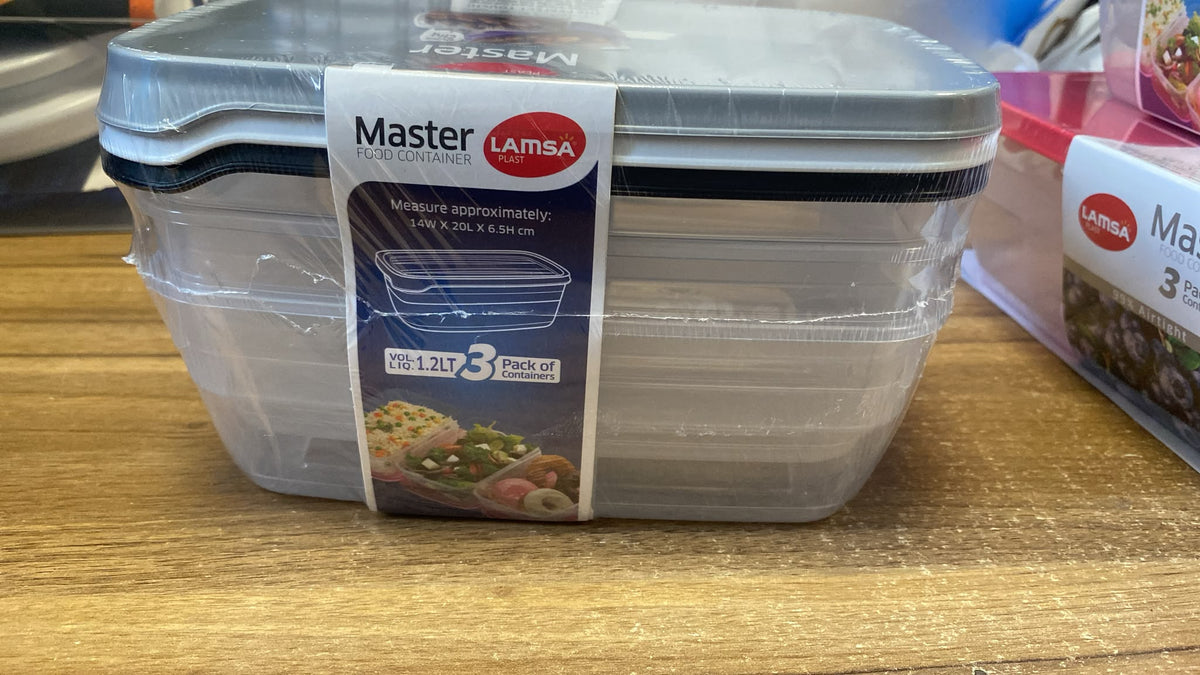 Plastic Food Container 99%Airtight 1.2L 3Pack 14x20x6.5cm(approx.) 275g(NW) SKU 14154
