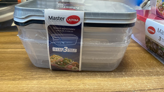 Plastic Food Container 99%Airtight 1.2L 3Pack 14x20x6.5cm(approx.) 275g(NW) SKU 14154