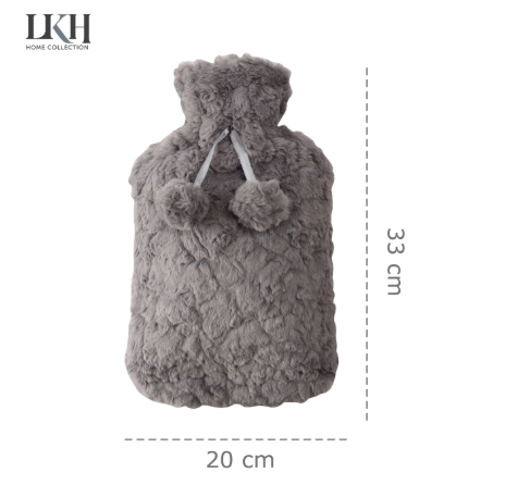 2L Hot Water Bottle with Faux Fur Cover & Pom Poms SKU 9242