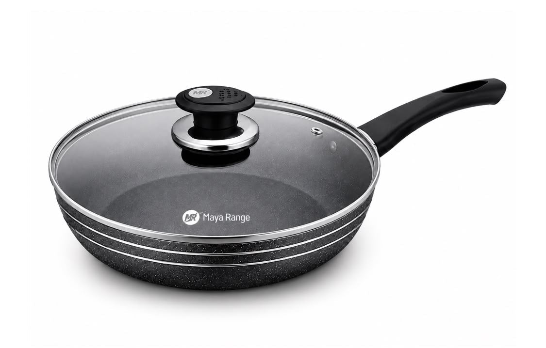 18cm Black Non-Stick Frypan with Lid 2.0mm SKU MR1267
