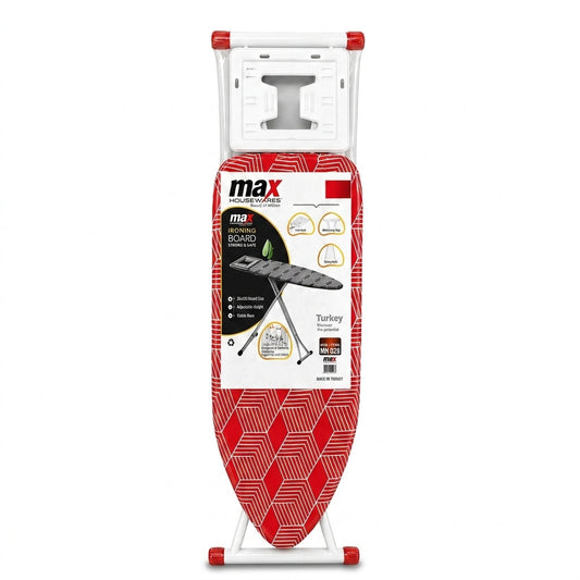 Max Housewares Ironing Board 38 x 120cm Adjustable Height Mesh Surface White Legs SKU MH-028