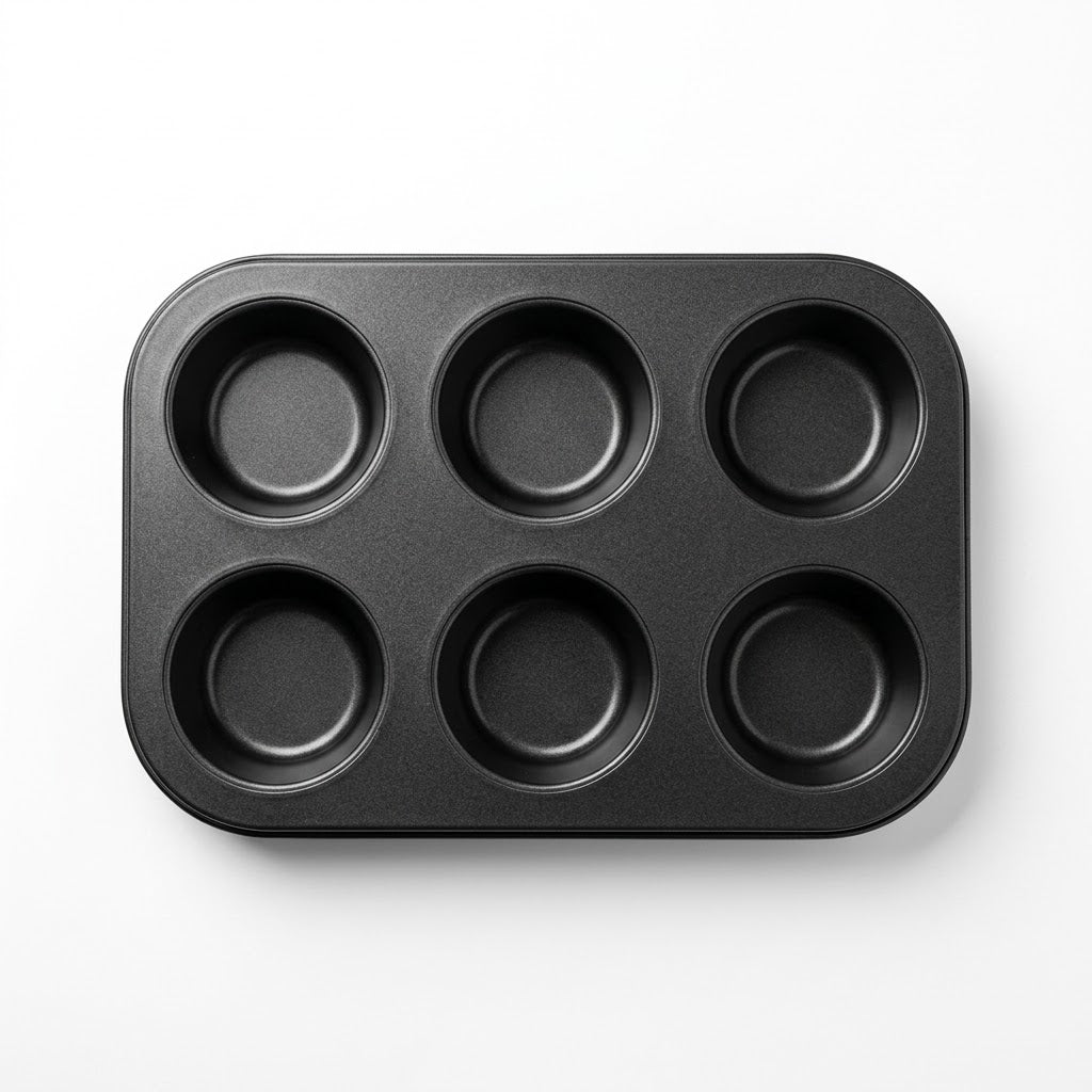 Metal Muffin Cupcake Baking Tray – 6 Cup Capacity, 26 x 18.5 cm, Black, SKU 6448/6484A