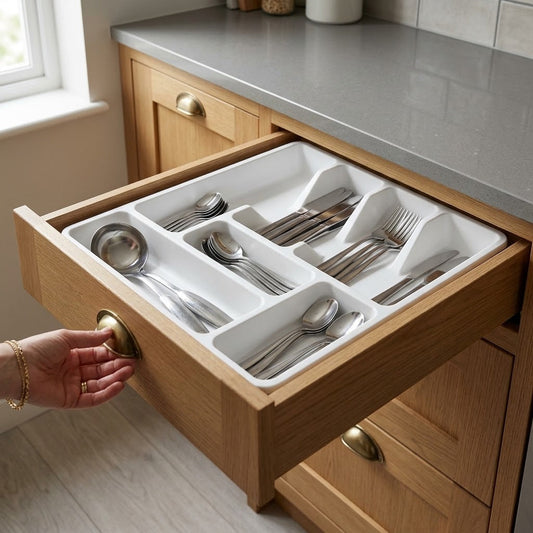 Hobby Small Cutlery Tray for Kitchen Drawer Organisation 34 x 26.5 x 4.5 cm White SKU 041200