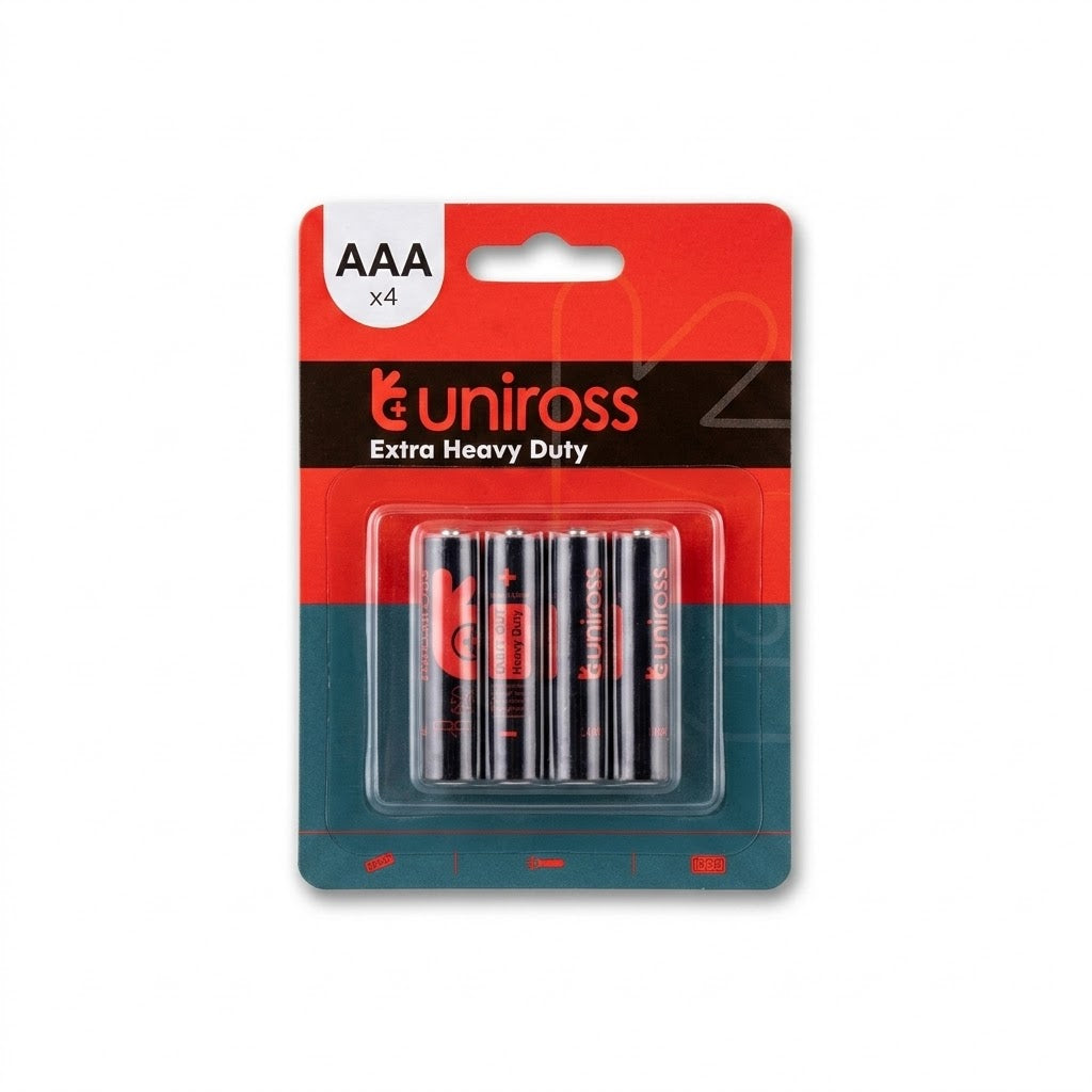 Uniross Extra Heavy Duty AAA Batteries, Pack of 4, High Performance Power – SKU UEAAA4