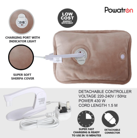 Rechargeable Electric Hot Water Bottle with Super Soft Teddy Fabric SKU 2072