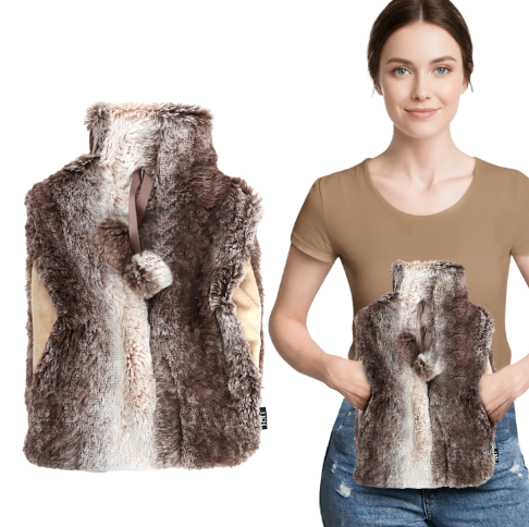 Hot Water Bottle-2L+Cover+Pocket+Poms SKU 2353