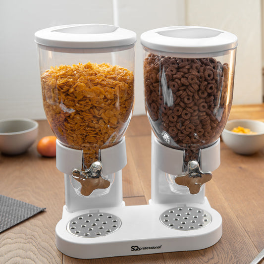 SQ Professional Plastic Double Hotel Cereal Dispenser 2 x 0.5L White 1740 / 4326 (Big Parcel Rate)