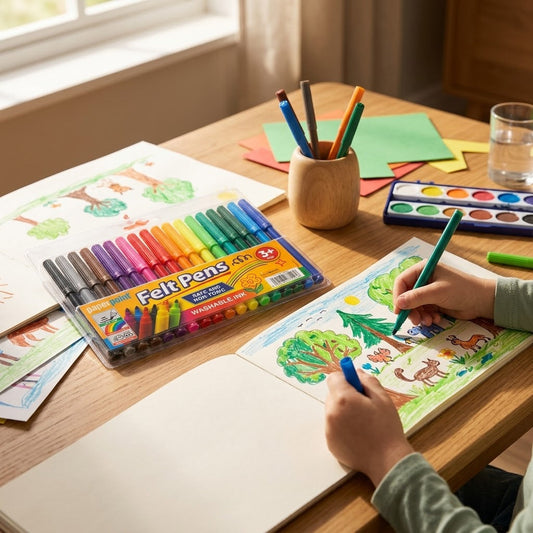 Felt Pens with Paper Point, Safe Non-Toxic Washable Ink, SKU STK1