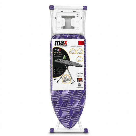 Max Housewares Ironing Board 38 x 120cm Adjustable Height Mesh Surface White Legs SKU MH-028
