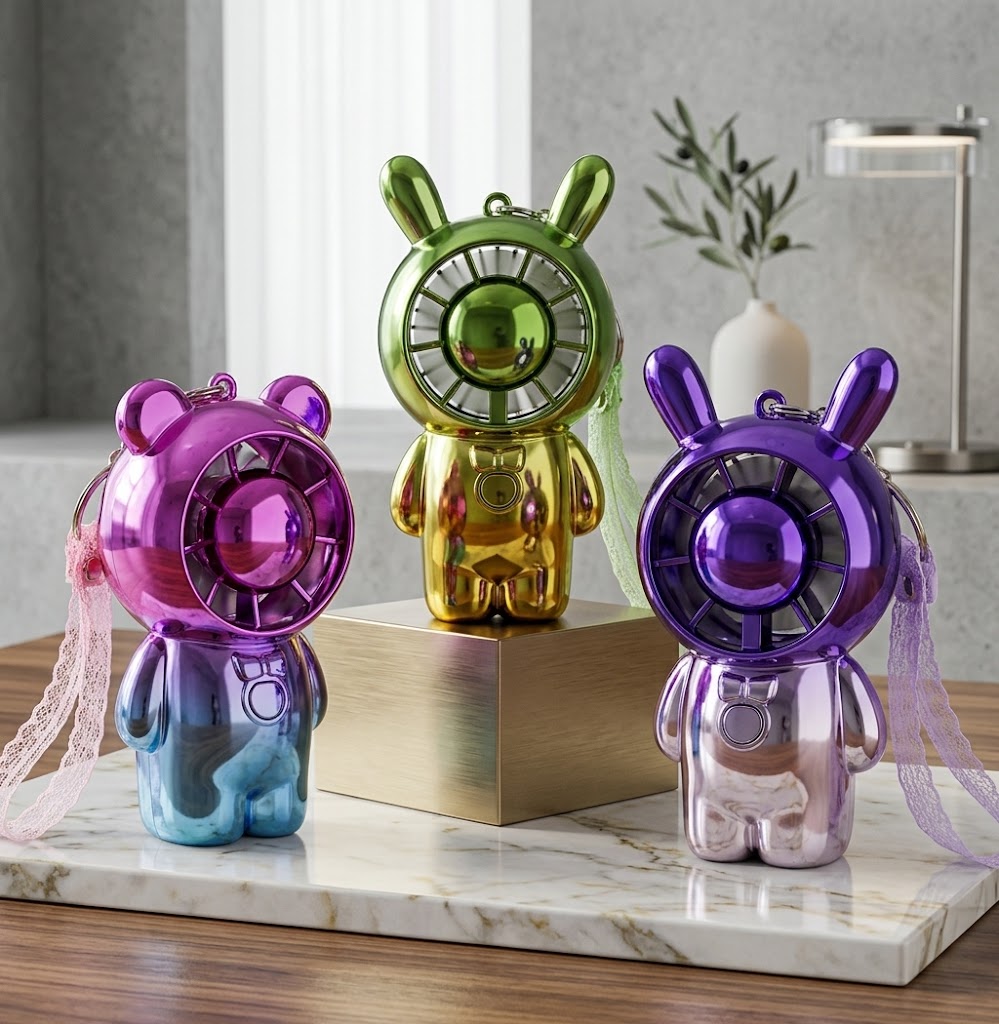 Mini Electric Hand Fan, Bear Shape, 6 x 12.3 x 5 cm, USB Rechargeable, Assorted Colours, SKU 7414B