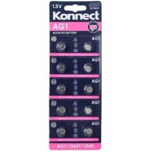 Konnect 10 Pack Alkaline Batteries 1.5v - AG1 - LR621 - LR60