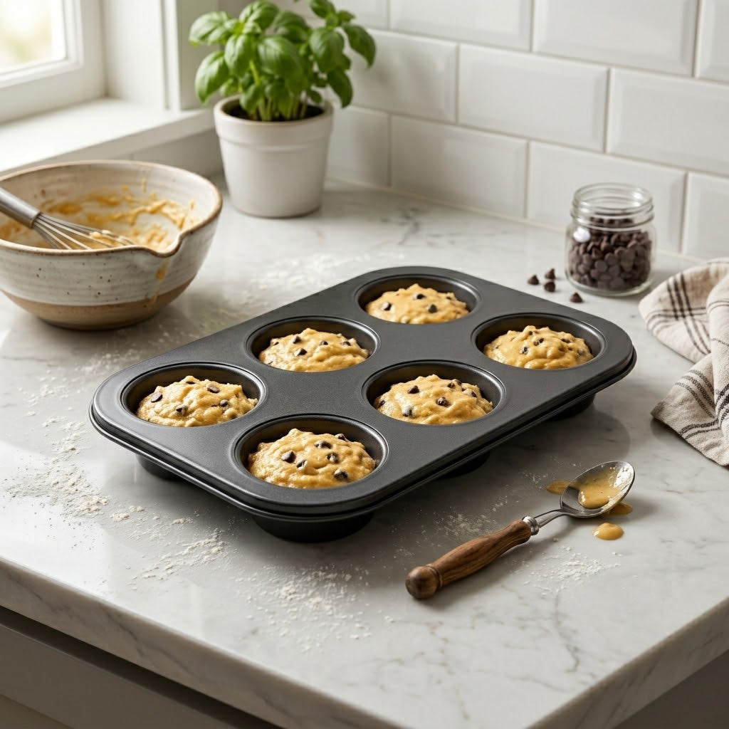 Metal Muffin Cupcake Baking Tray – 6 Cup Capacity, 26 x 18.5 cm, Black, SKU 6448/6484A