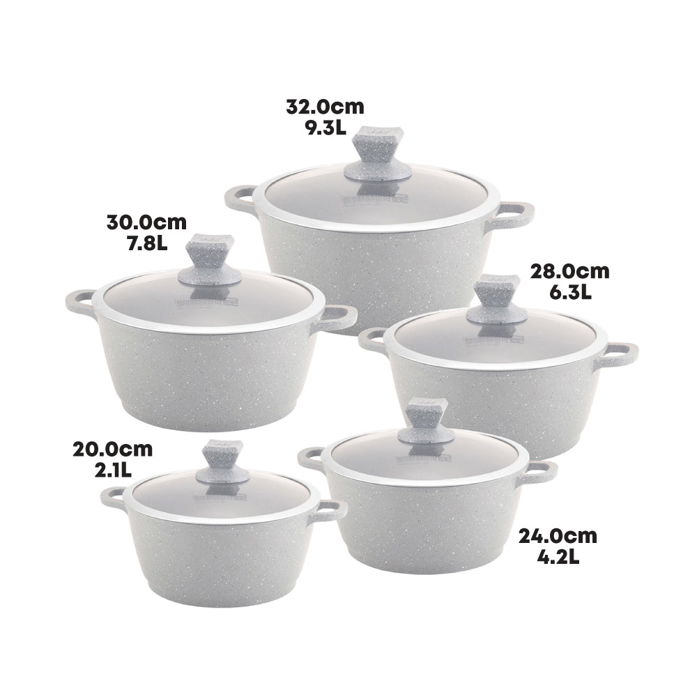 SQ Professional Nea Marbell Effect Diecast Stockpot Set of 5 Grigio 6761 (Big Parcel Rate)