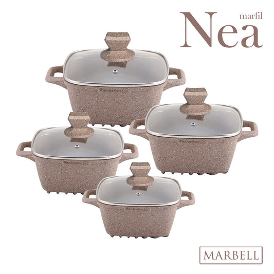 SQ Professional Nea Marbell Effect Square Stockpot Set of 4 Marfil 4927 / 6904 (Big Parcel Rate)
