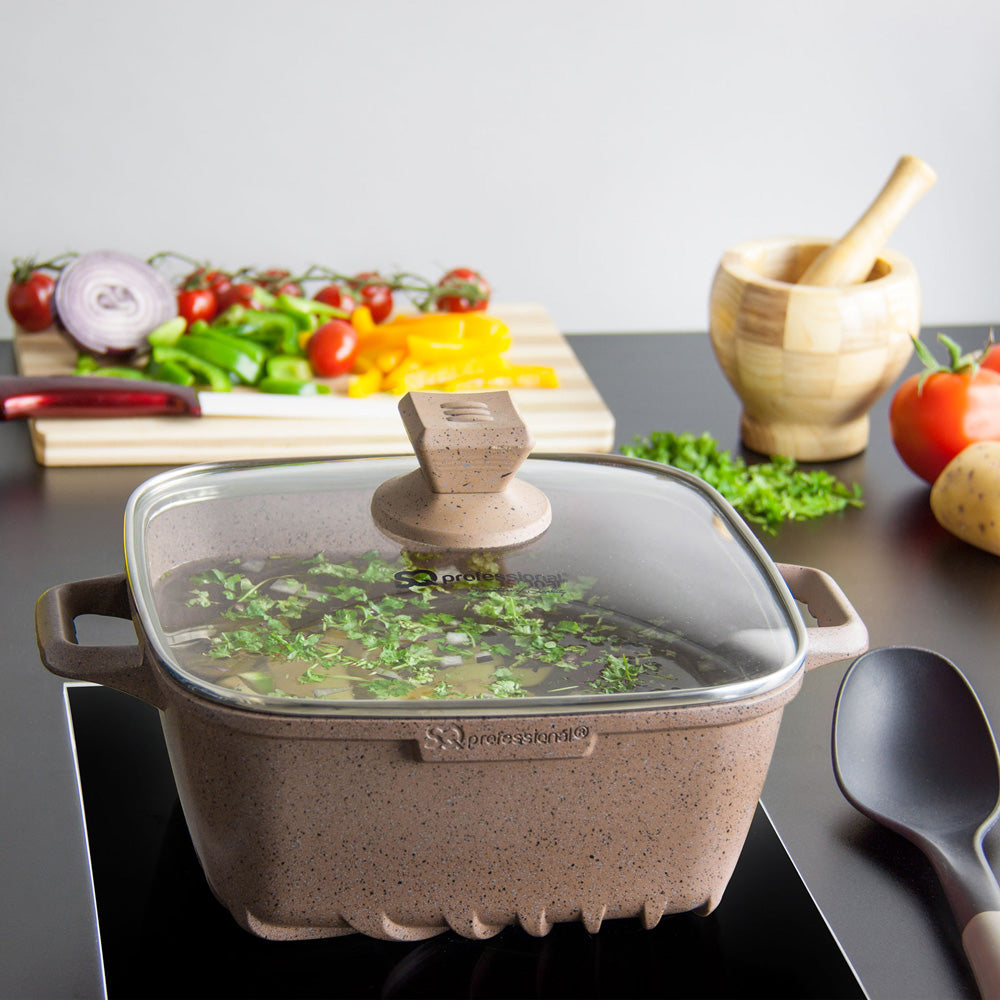SQ Professional Nea Marbell Effect Square Stockpot Set of 4 Marfil 4927 / 6904 (Big Parcel Rate)
