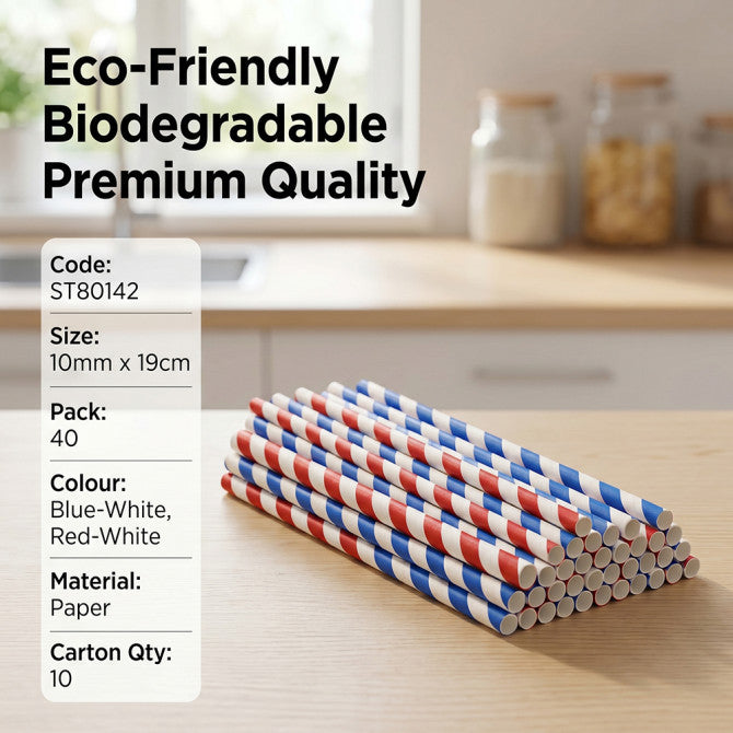 Biodegradable Smoothie Paper Straws 10MM x 190MM 40pack ST80142