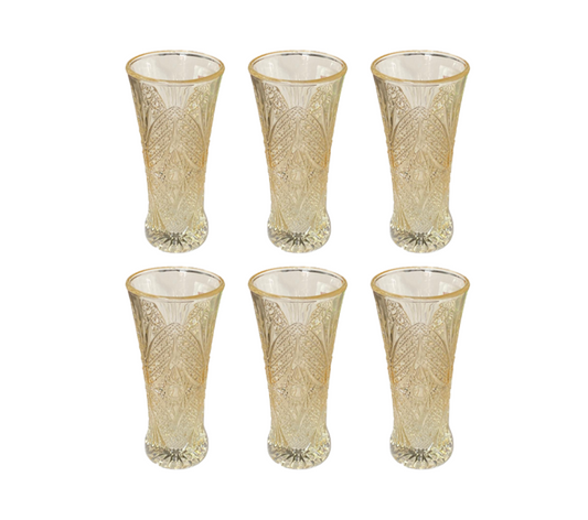 Small Half Pint Decorated Drinking Glass 15 x 7 cm Set of 6 Yellow Rose Gold 7057 (Parcel Plus Rate)