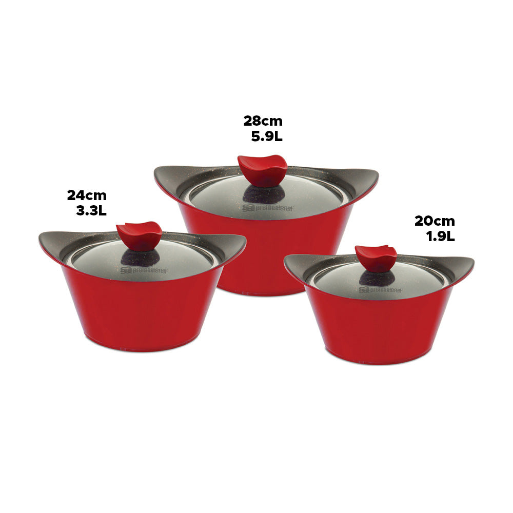 SQ Professional Caia Die Cast Stock Pot Set of 3 Red P97101 / 7423 (Big Parcel Rate)