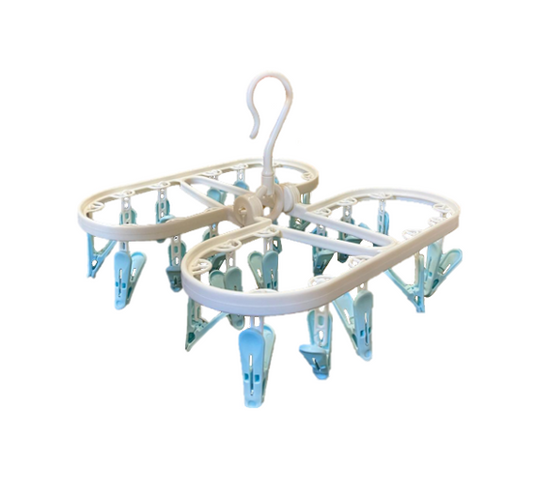 Foldable Plastic Laundry Socks 24 Clothes Peg Hanger 33 x 32cm Assorted Colours 7851 (Parcel Rate)