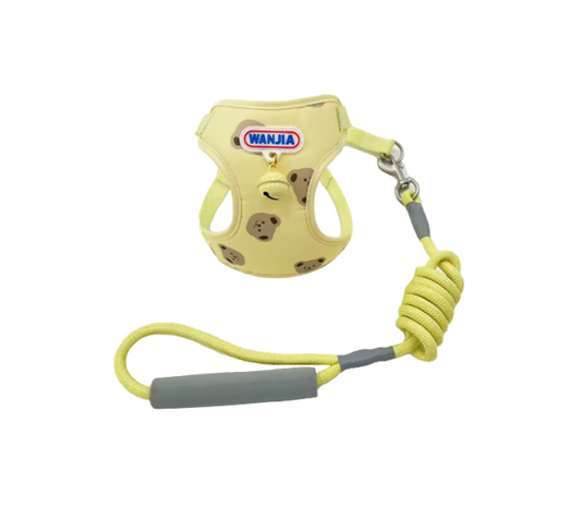 Pastel Dog Leash lead With Soft Harness Vest with Bear Design and Bell 115cm Assorted Colours 7862 (Parcel Rate)