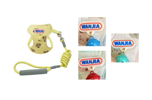Pastel Dog Leash lead With Soft Harness Vest with Bear Design and Bell 115cm Assorted Colours 7862 (Parcel Rate)