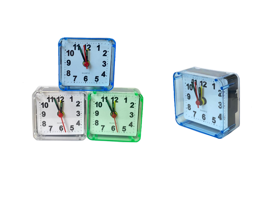 Small Mini Square Plastic Travel Alarm Clock Assorted Colours 7911 (Parcel Rate)