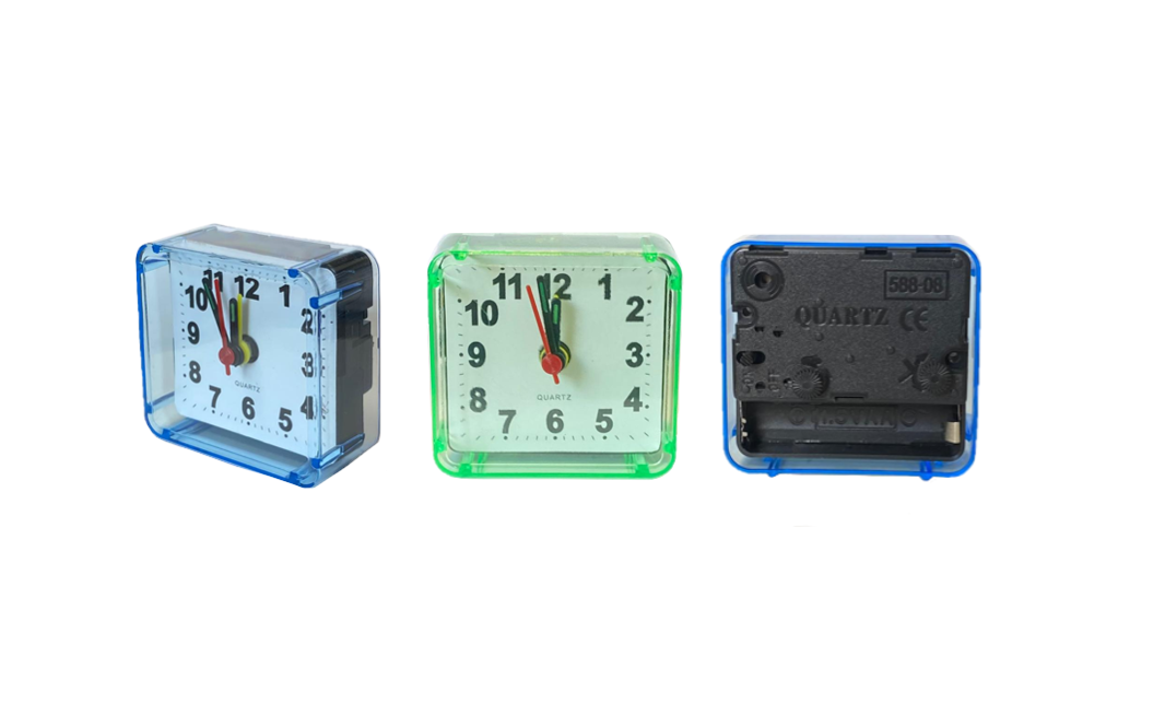 Small Mini Square Plastic Travel Alarm Clock Assorted Colours 7911 (Parcel Rate)