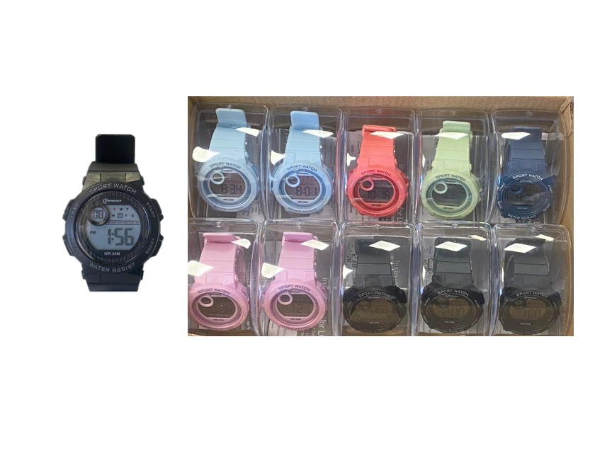 Mingrui Water Resistant Plastic Digital Sports Watch Assorted Colours 7914 (Parcel Rate)