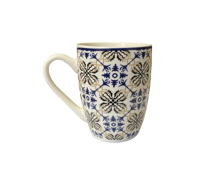 Ceramic Tea Coffee Mug with  Patterned Printed Design 8.3 x 10.5cm Assorted Colours 7938 (Parcel Plus Rate)