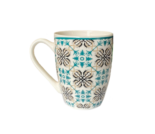 Ceramic Tea Coffee Mug with  Patterned Printed Design 8.3 x 10.5cm Assorted Colours 7938 (Parcel Plus Rate)